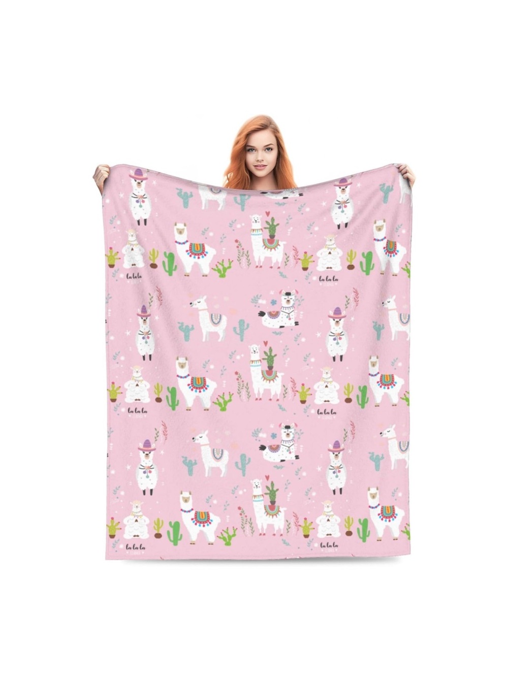 llama print pink plush fleece blanket size 60x50